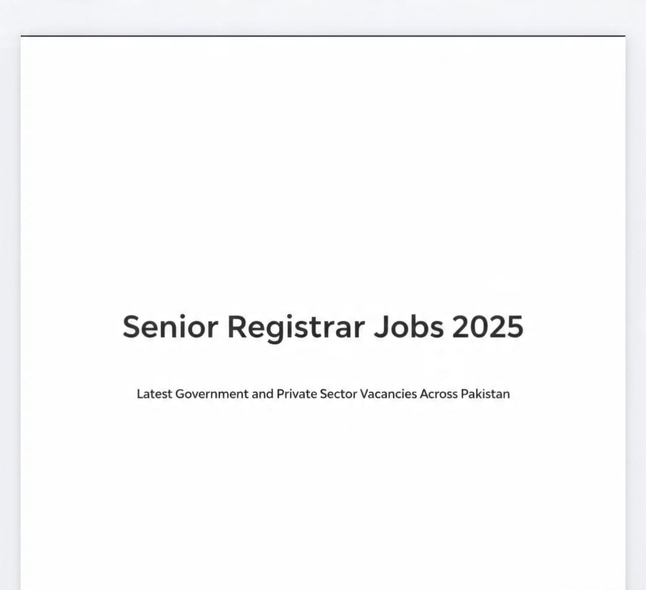 Senior Registrar Jobs 2025